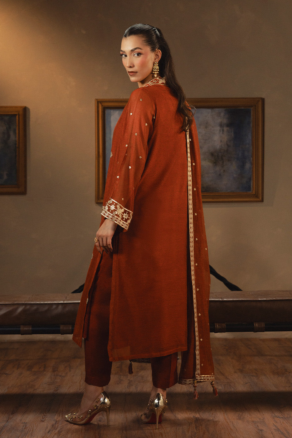 3 PIECE EMBROIDERED COTTON NET SUIT (LUXURY PRET)