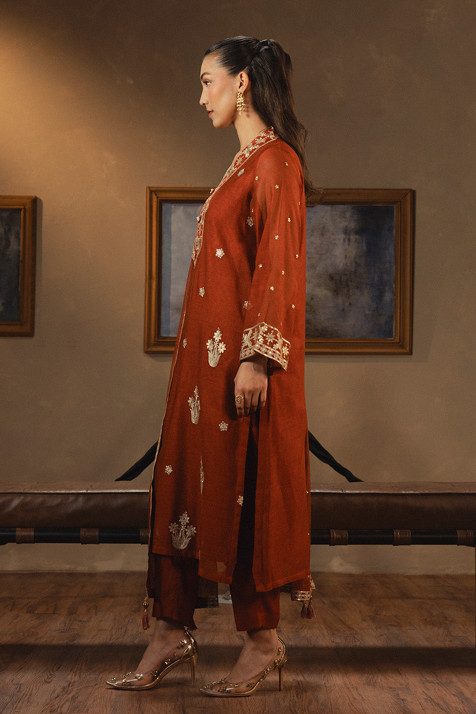 3 PIECE EMBROIDERED COTTON NET SUIT (LUXURY PRET)