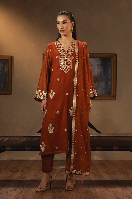 3 PIECE EMBROIDERED COTTON NET SUIT (LUXURY PRET)