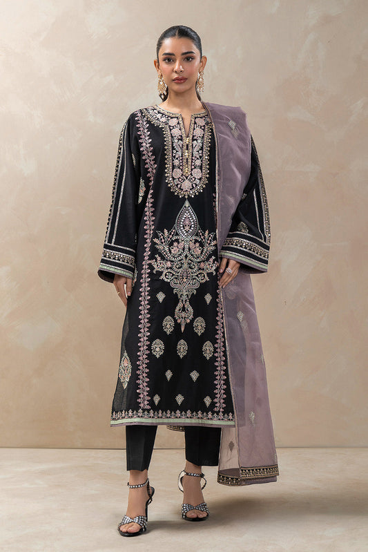 3 PIECE EMBROIDERED TWO TONE SUIT (LUXURY-PRET)