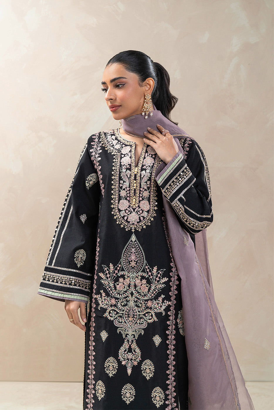 3 PIECE EMBROIDERED TWO TONE SUIT (LUXURY-PRET)