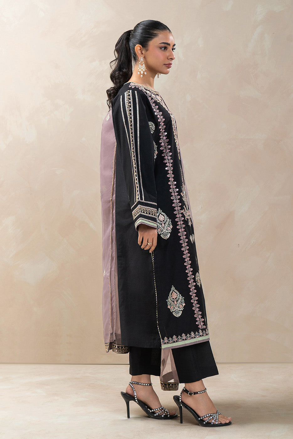 3 PIECE EMBROIDERED TWO TONE SUIT (LUXURY-PRET)