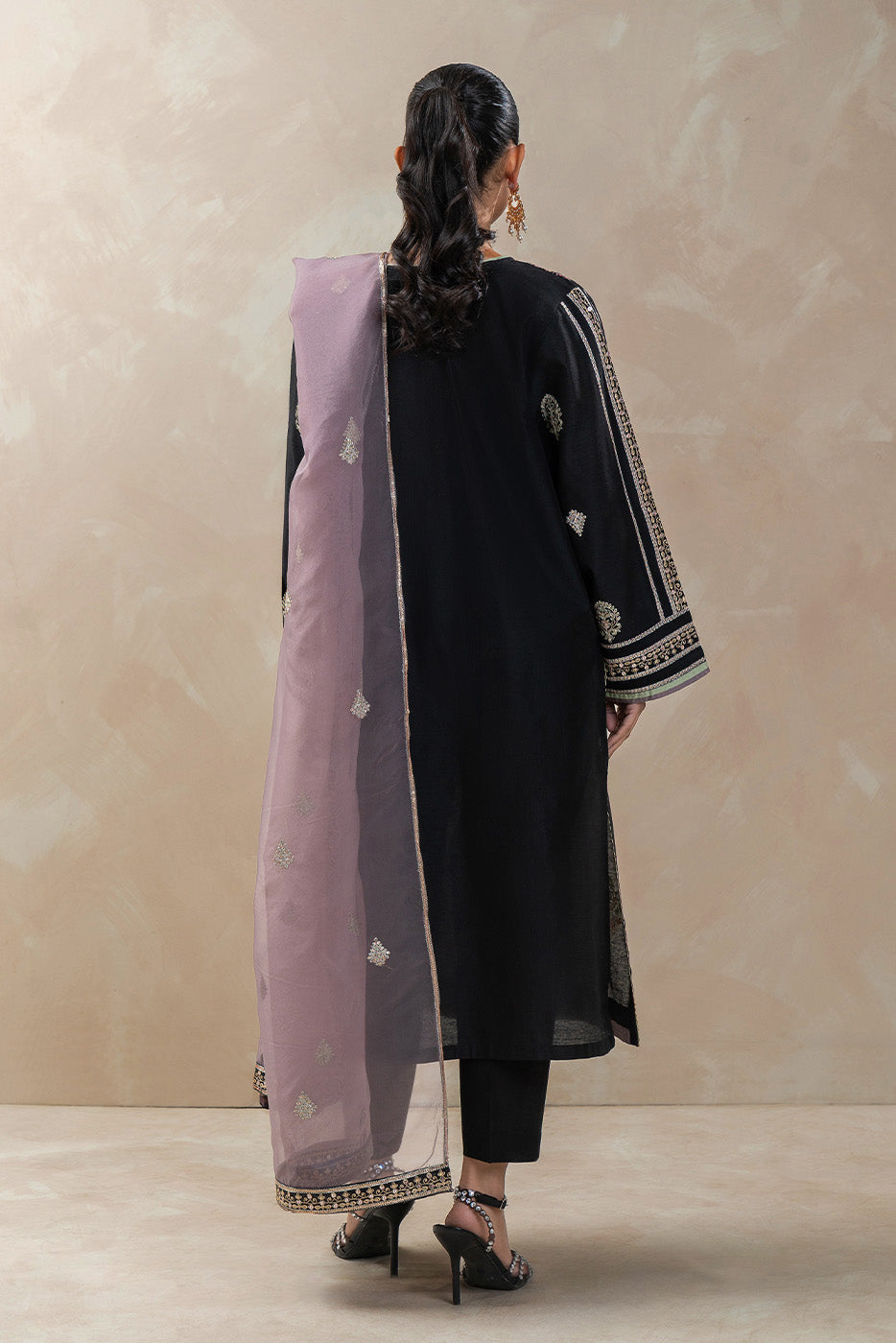 3 PIECE EMBROIDERED TWO TONE SUIT (LUXURY-PRET)