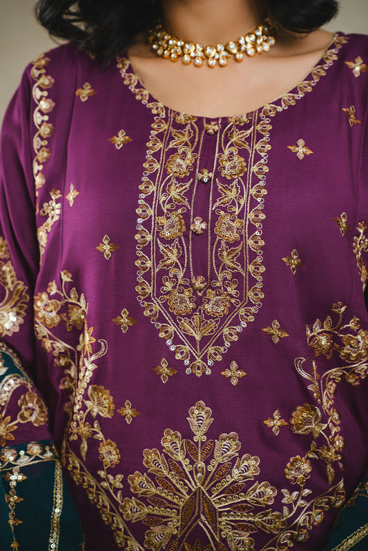 3 PIECE EMBROIDERED RAW SILK SUIT (LUXURY PRET)