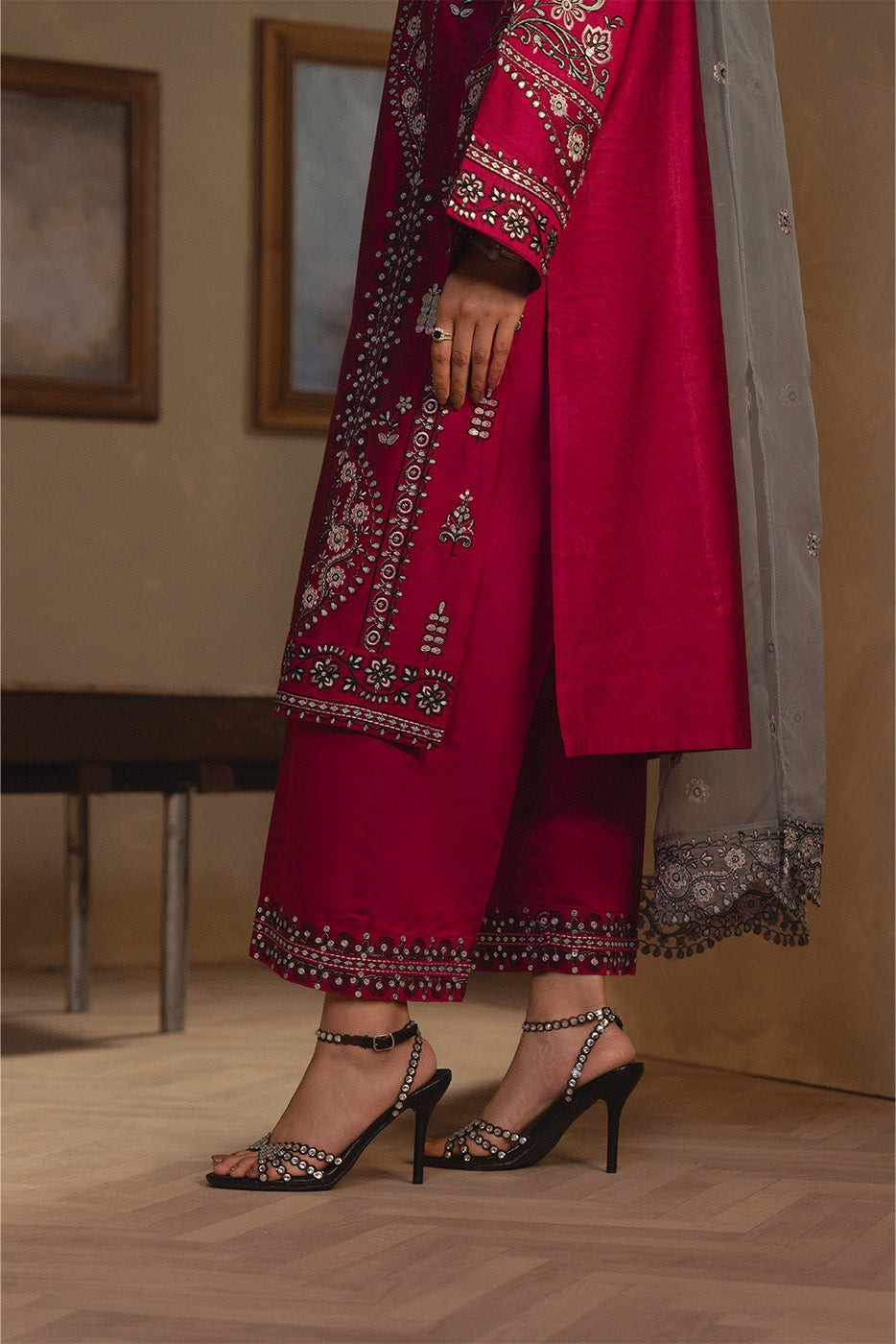 3 PIECE EMBROIDERED TWO TONE SUIT (LUXURY PRET)