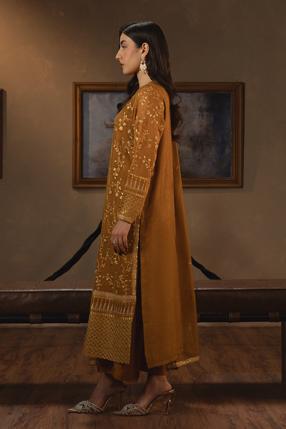 3 PIECE EMBROIDERED COTTON NET SUIT (LUXURY PRET)