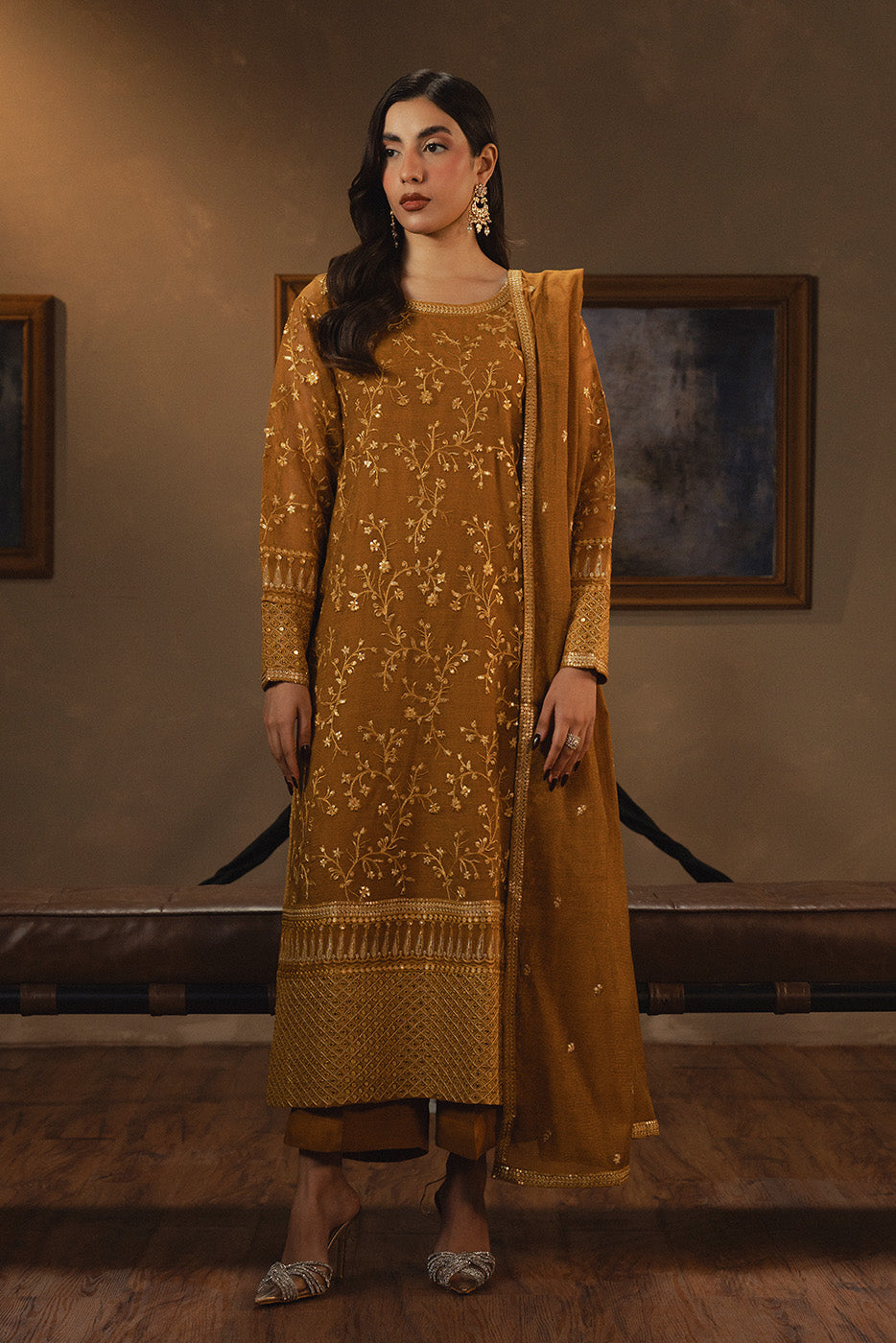 3 PIECE EMBROIDERED COTTON NET SUIT (LUXURY PRET)
