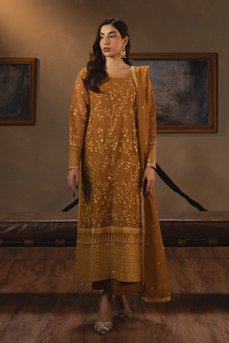 3 PIECE EMBROIDERED COTTON NET SUIT (LUXURY PRET)