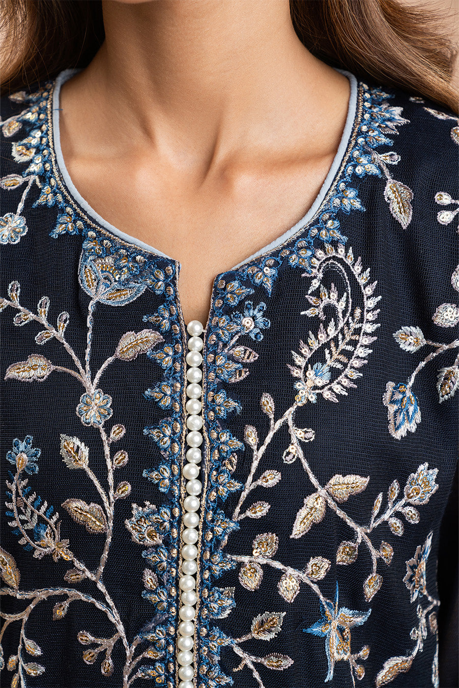 2 PIECE EMBROIDERED COTTON NET SUIT (LUXURY PRET)
