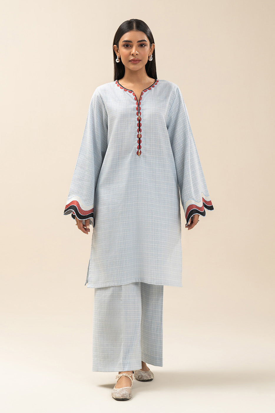 2 PIECE EMBROIDERED DOBBY SUIT (PRET)