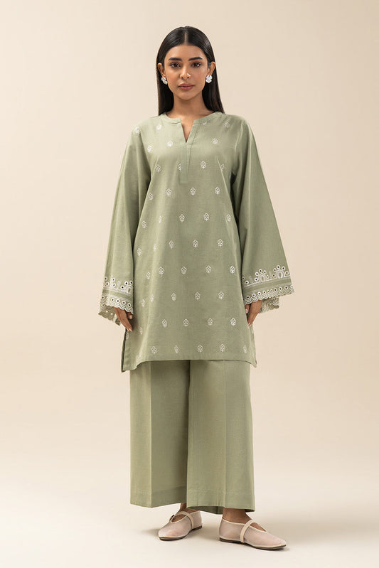 2 PIECE EMBROIDERED COTTON LINEN SUIT (PRET)