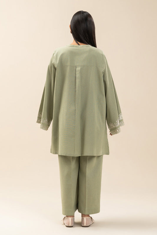 2 PIECE EMBROIDERED COTTON LINEN SUIT (PRET)