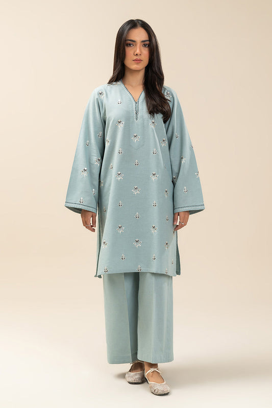 2 PIECE EMBROIDERED COTTON LINEN SUIT (PRET)