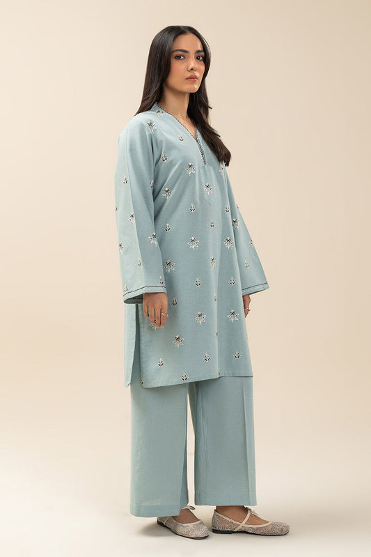 2 PIECE EMBROIDERED COTTON LINEN SUIT (PRET)