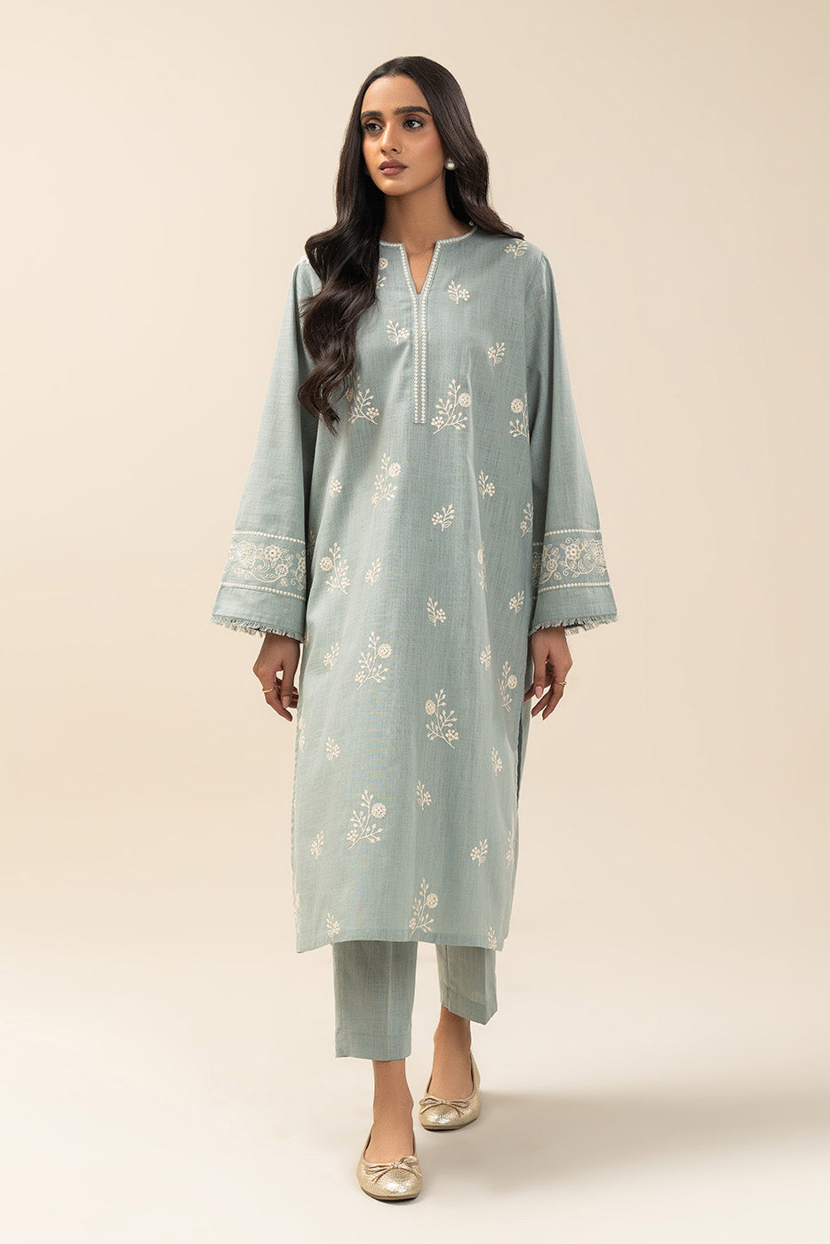 2 PIECE EMBROIDERED TWO WAY SLUB SUIT (PRET)