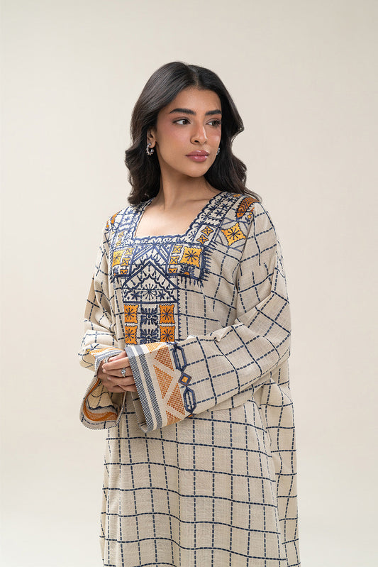 2 PIECE EMBROIDERED KHADDAR JACQUARD SUIT (PRET)