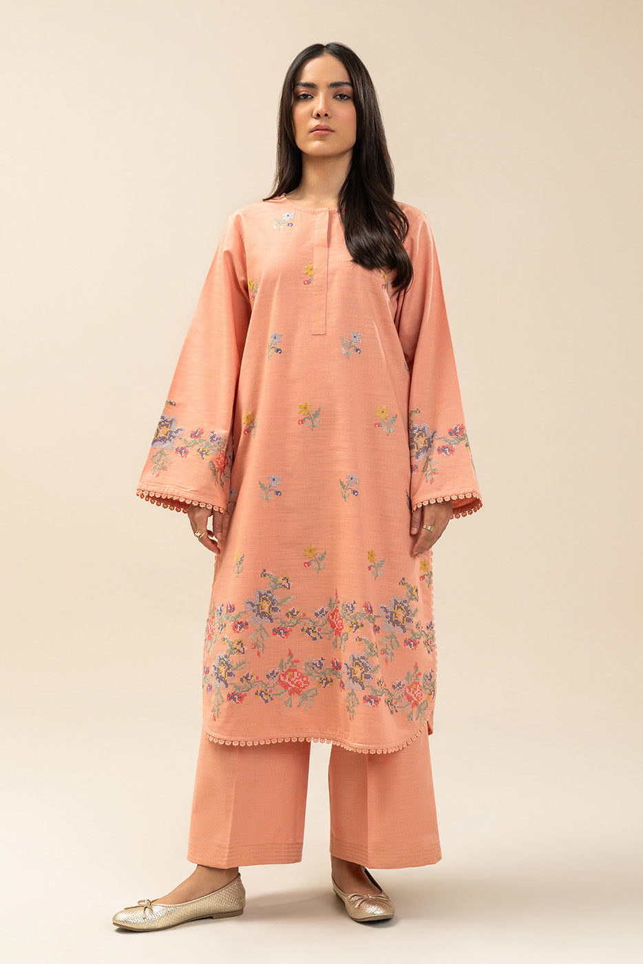2 PIECE EMBROIDERED SLUB KHADDAR SUIT (PRET)