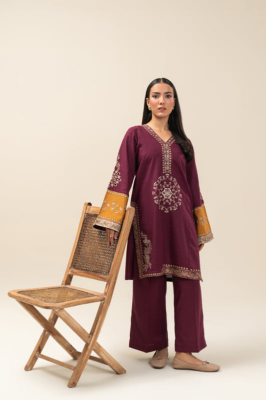 2 PIECE EMBROIDERED SLUB KHADDAR SUIT (PRET)