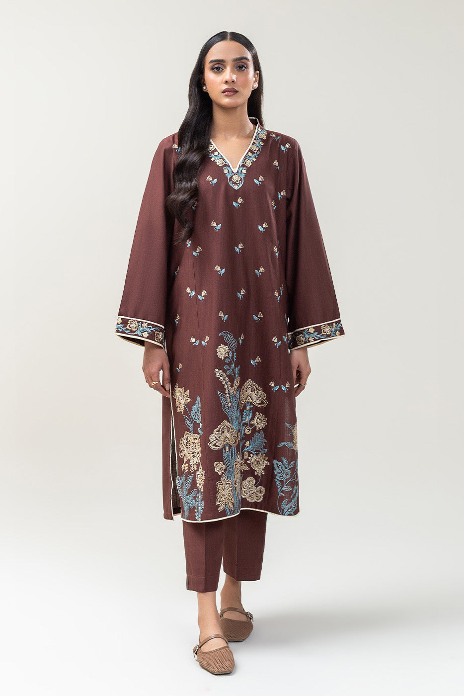 2 PIECE EMBROIDERED SLUB KHADDAR SUIT (PRET)