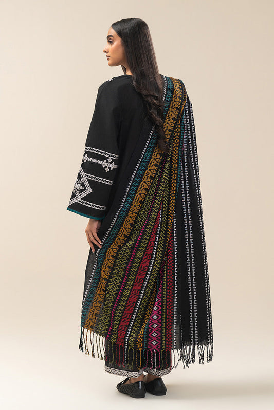 3 PIECE EMBROIDERED SLUB KHADDAR SUIT (PRET)