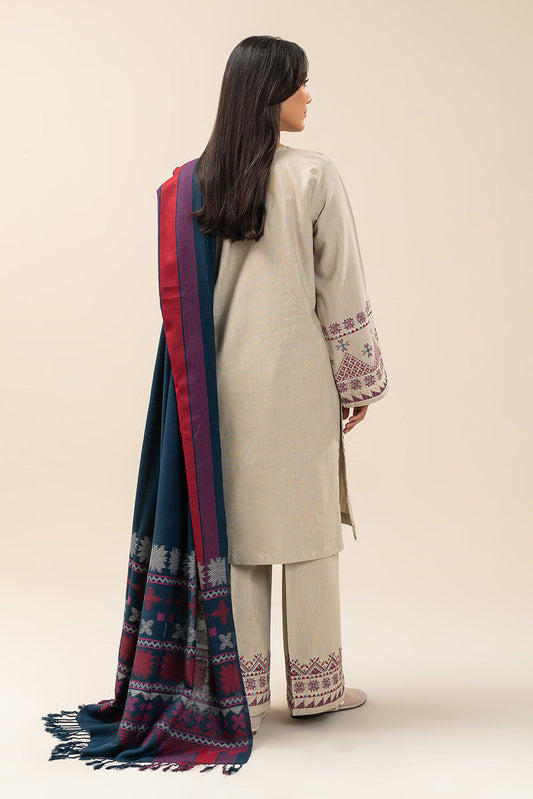 3 PIECE EMBROIDERED SLUB KHADDAR SUIT (PRET)