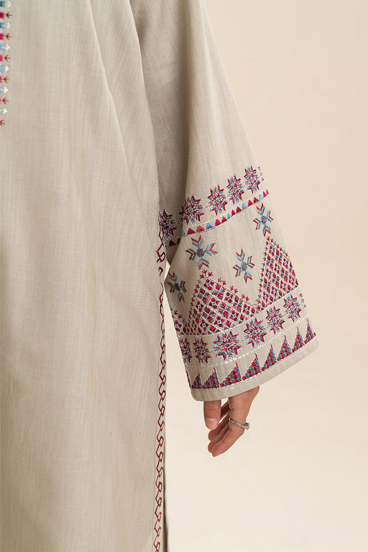 3 PIECE EMBROIDERED SLUB KHADDAR SUIT (PRET)