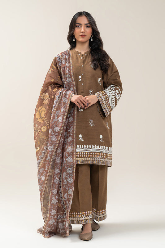 3 PIECE EMBROIDERED SLUB KHADDAR SUIT (PRET)
