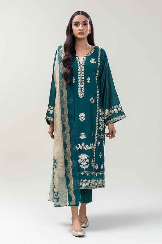 3 PIECE EMBROIDERED GOLD ZARI SUIT (PRET)