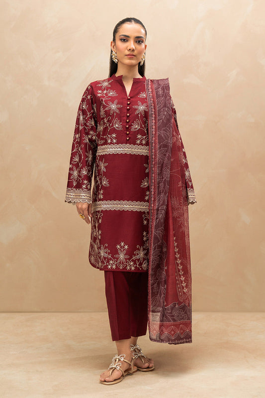 3 PIECE EMBROIDERED TWO TONE SUIT (PRET)