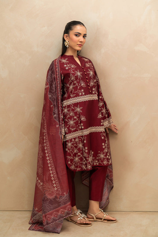 3 PIECE EMBROIDERED TWO TONE SUIT (PRET)