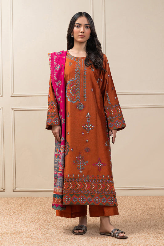 3 PIECE EMBROIDERED TWO TONE SUIT (PRET)