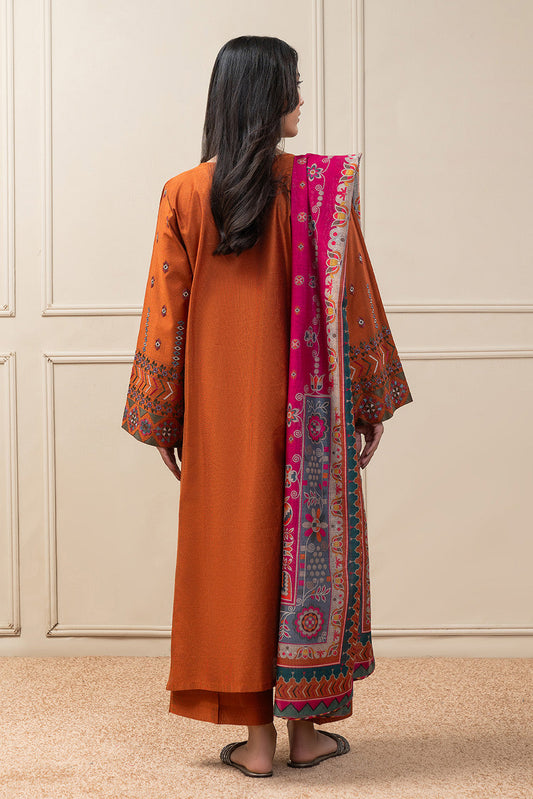 3 PIECE EMBROIDERED TWO TONE SUIT (PRET)