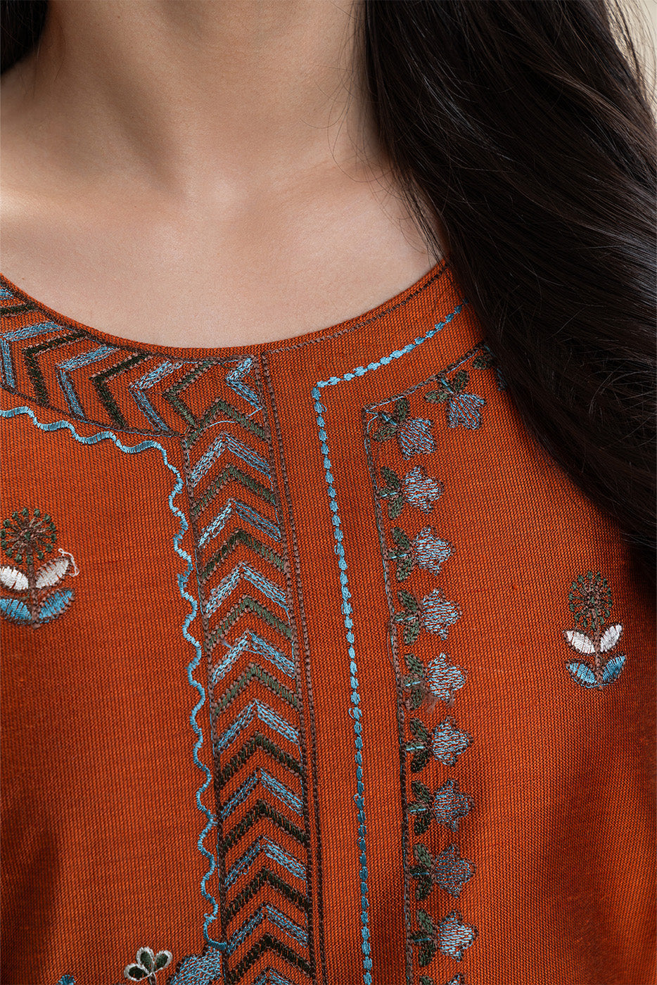 3 PIECE EMBROIDERED TWO TONE SUIT (PRET)