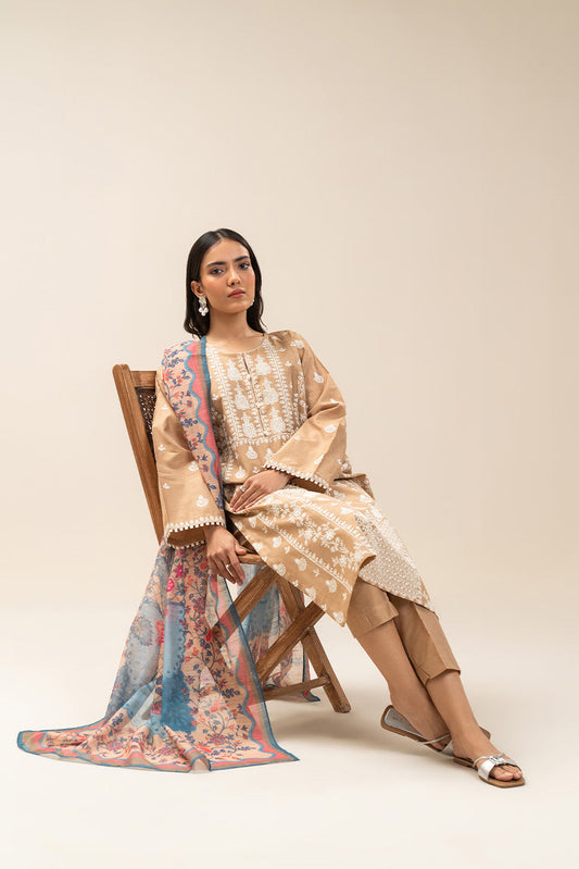 3 PIECE EMBROIDERED TWO TONE SUIT (PRET)