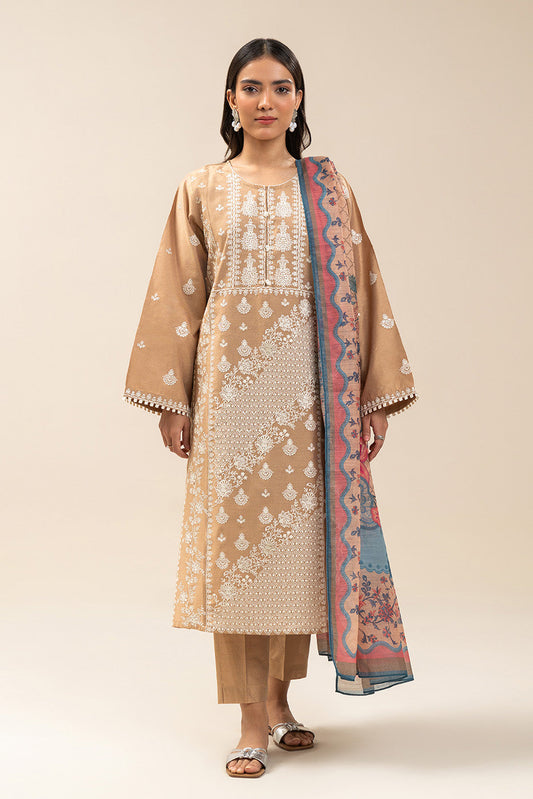 3 PIECE EMBROIDERED TWO TONE SUIT (PRET)