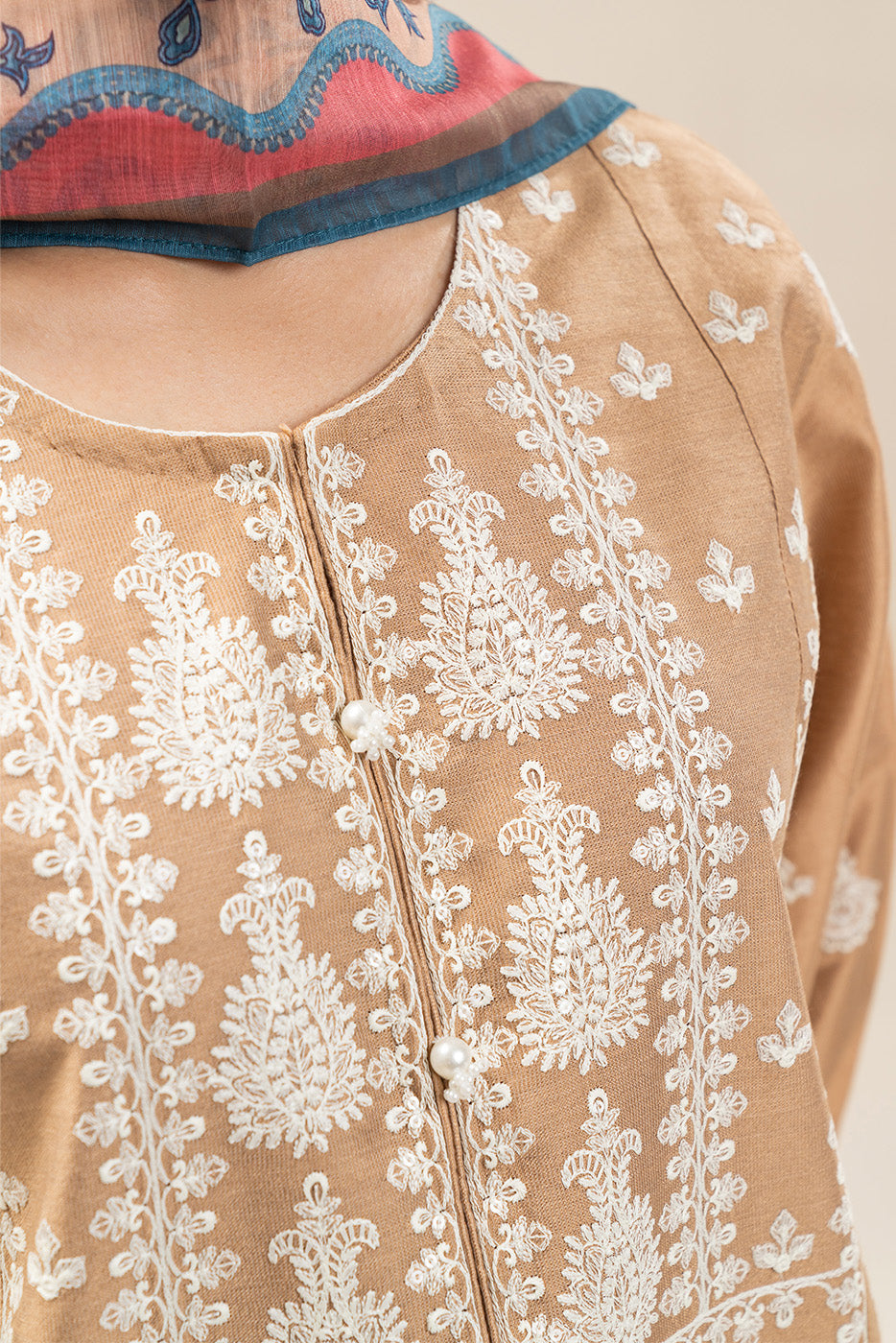 3 PIECE EMBROIDERED TWO TONE SUIT (PRET)