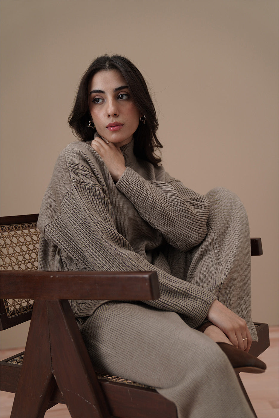 MOCK NECK CABLE-KNIT PULLOVER