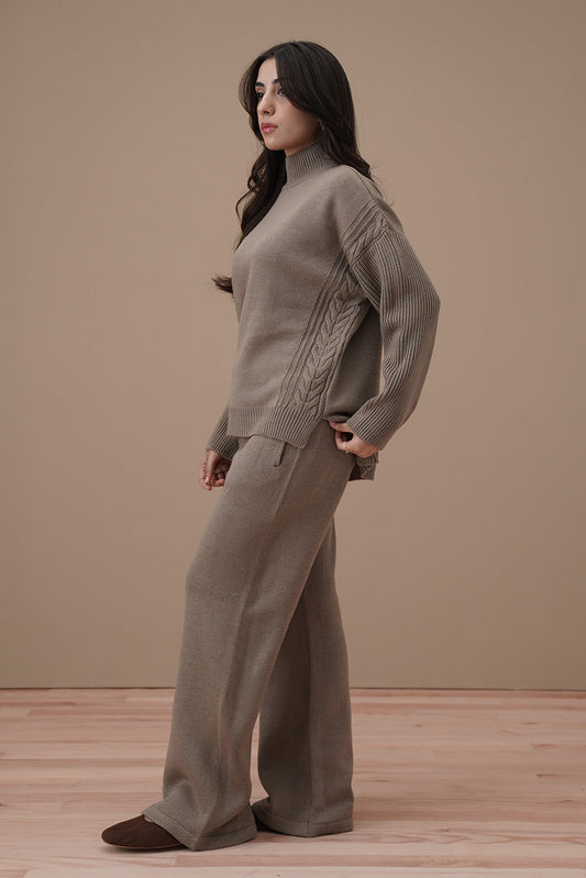 MOCK NECK CABLE-KNIT PULLOVER
