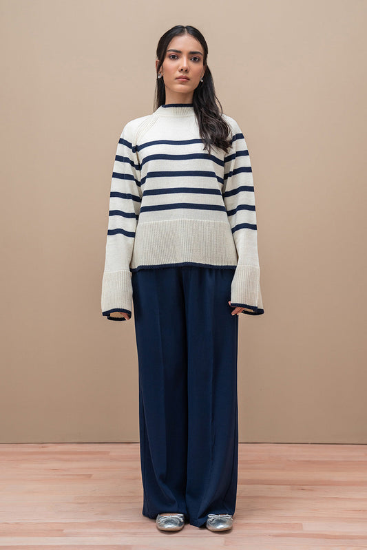 STRIPED MOCK NECK PULLOVER