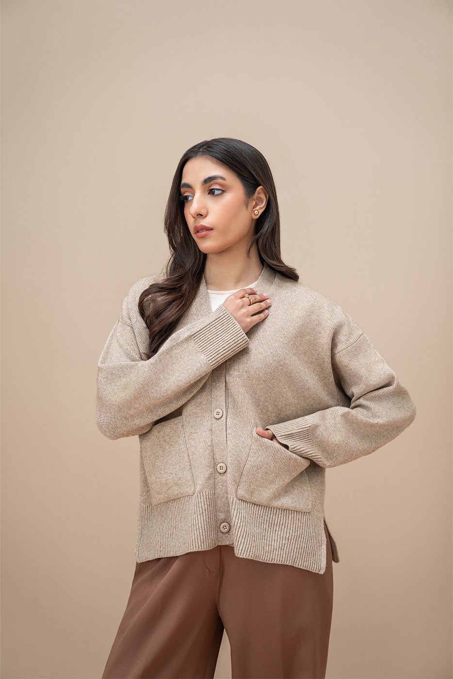 SIDE SLIT V-NECK CARDIGAN