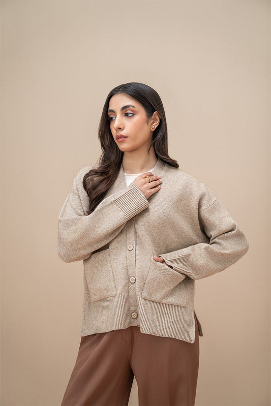 SIDE SLIT V-NECK CARDIGAN