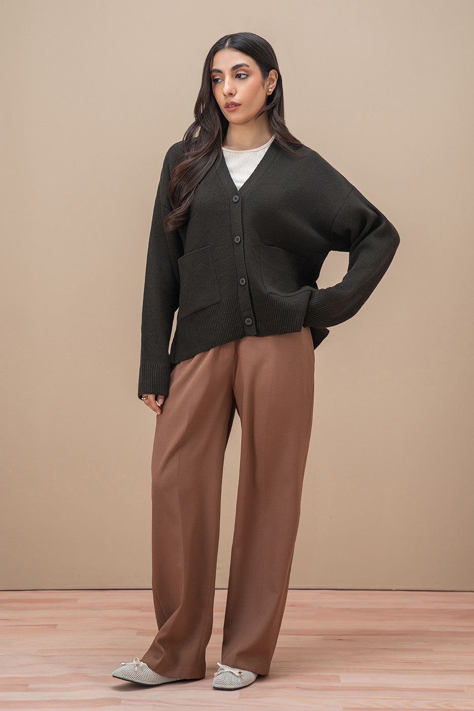 SIDE SLIT V-NECK CARDIGAN