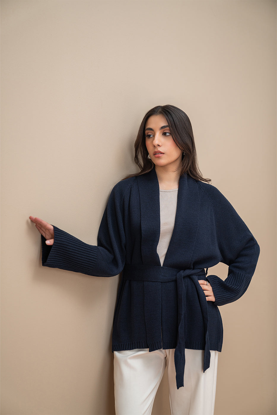 SHAWL COLLAR BELT SHRUG