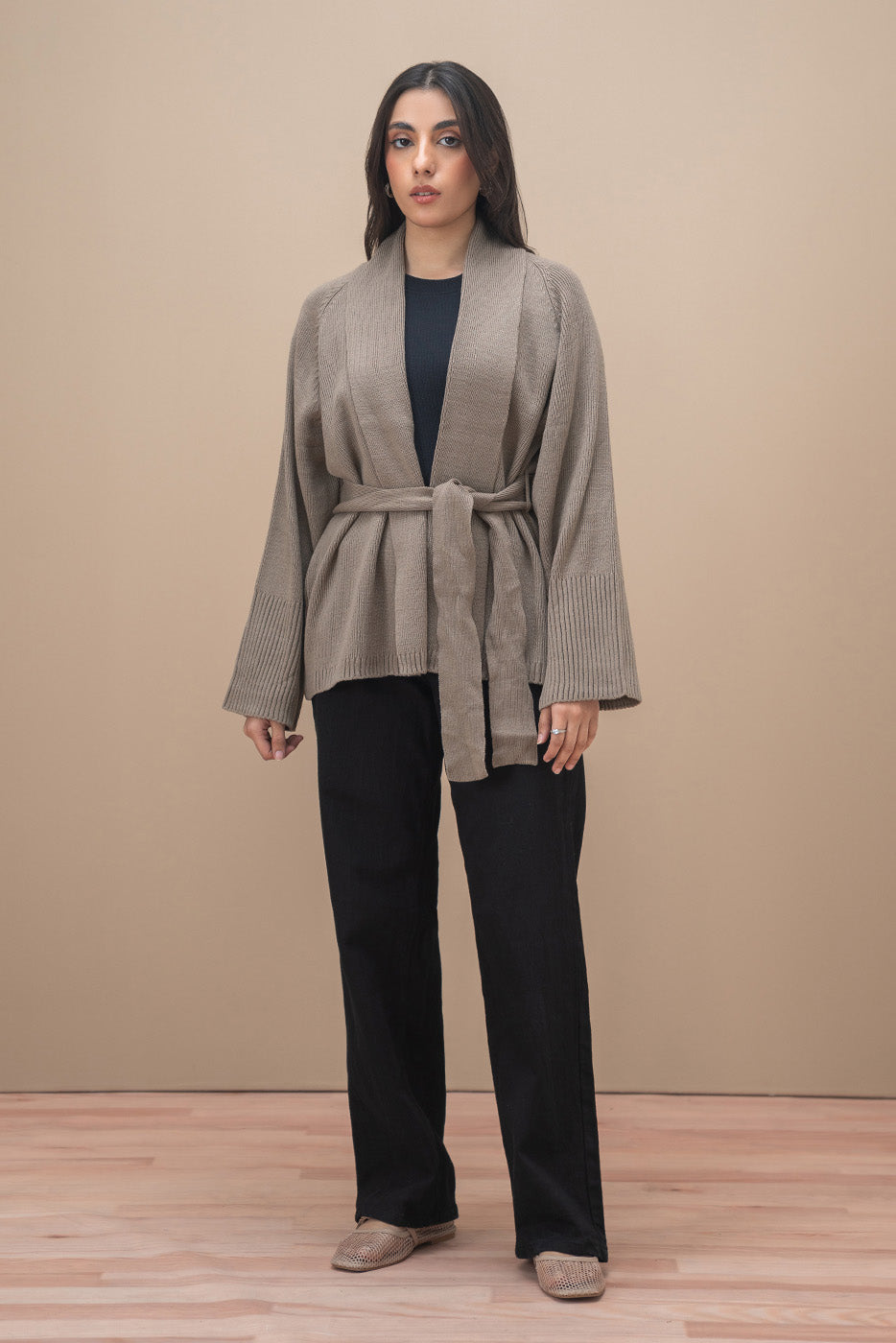 SHAWL COLLAR BELT SHRUG