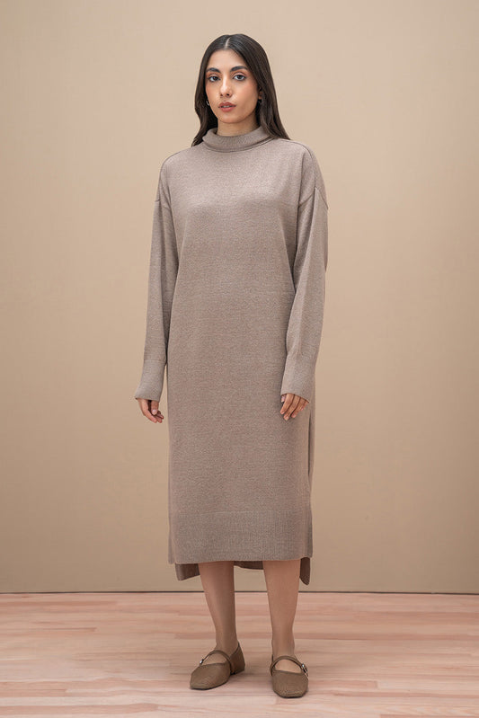 TURTLE NECK SIDE SLIT DRESS