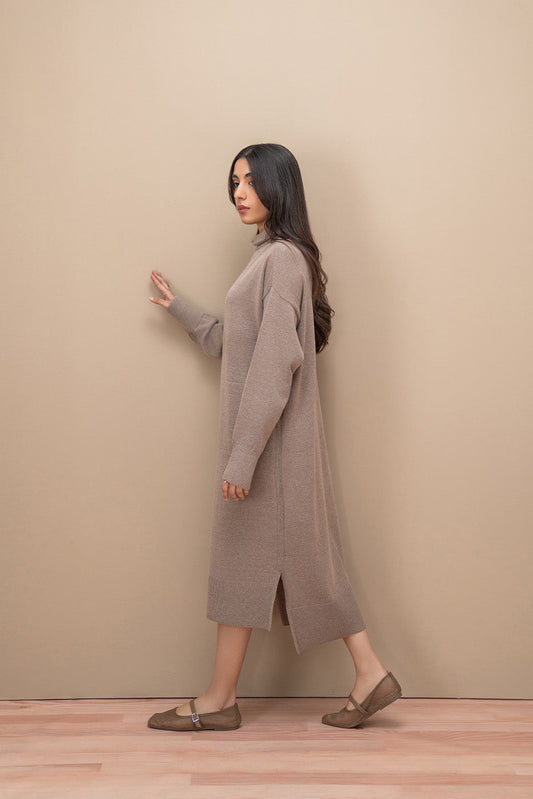 TURTLE NECK SIDE SLIT DRESS