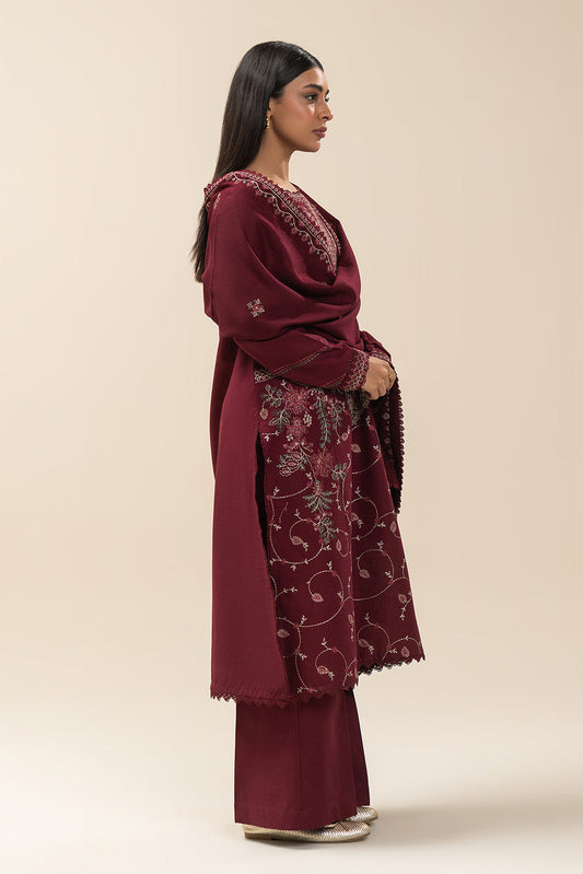 3 PIECE EMBROIDERED KHADDAR SUIT-POMEGRANATE RED (UNSTITCHED)