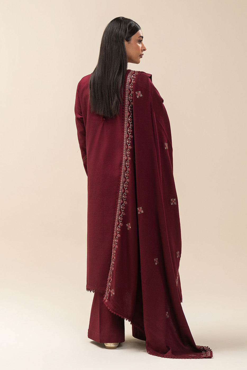 3 PIECE EMBROIDERED KHADDAR SUIT-POMEGRANATE RED (UNSTITCHED)