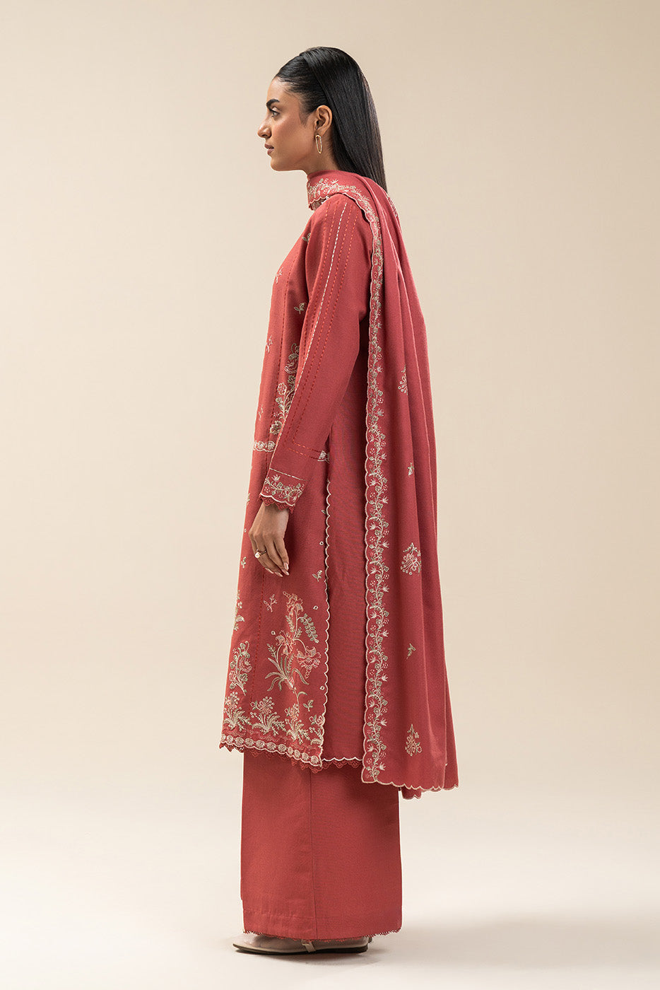 3 PIECE EMBROIDERED KHADDAR SUIT-CORAL GLEAM (UNSTITCHED)