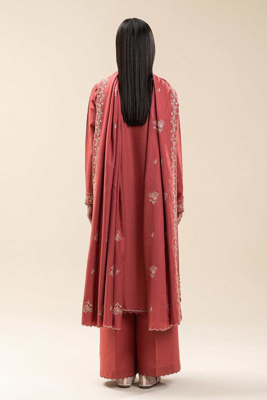 3 PIECE EMBROIDERED KHADDAR SUIT-CORAL GLEAM (UNSTITCHED)